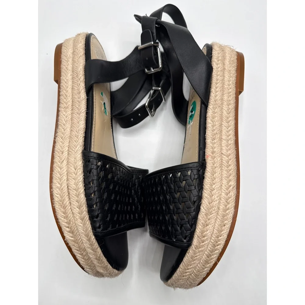 Vince Camuto Kovya Black Woven Leather Espadrille Platform Sandals Womens 8M